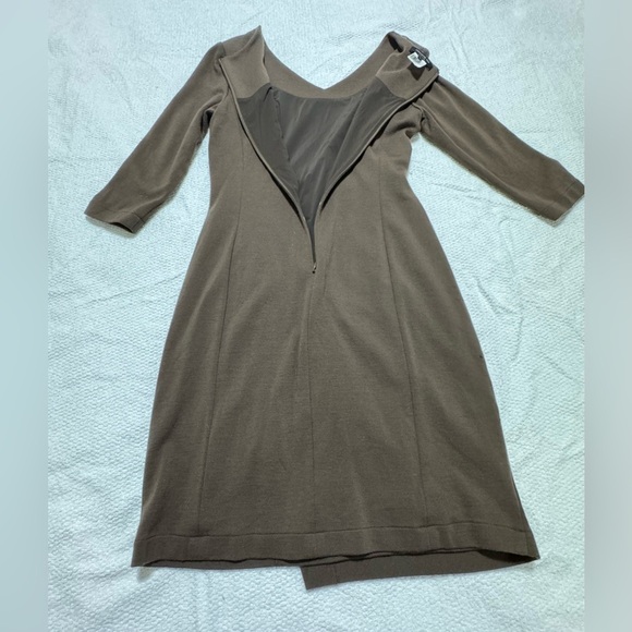 Lafayette 148 Cut&Sew Women 8 Brown New Wool Lined Midi Dress 3/4 Sleeve V-Neck - Picture 16 of 16
